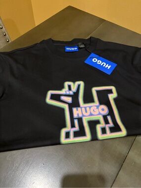 HUGO Mens Black Graphic Logo Tee
